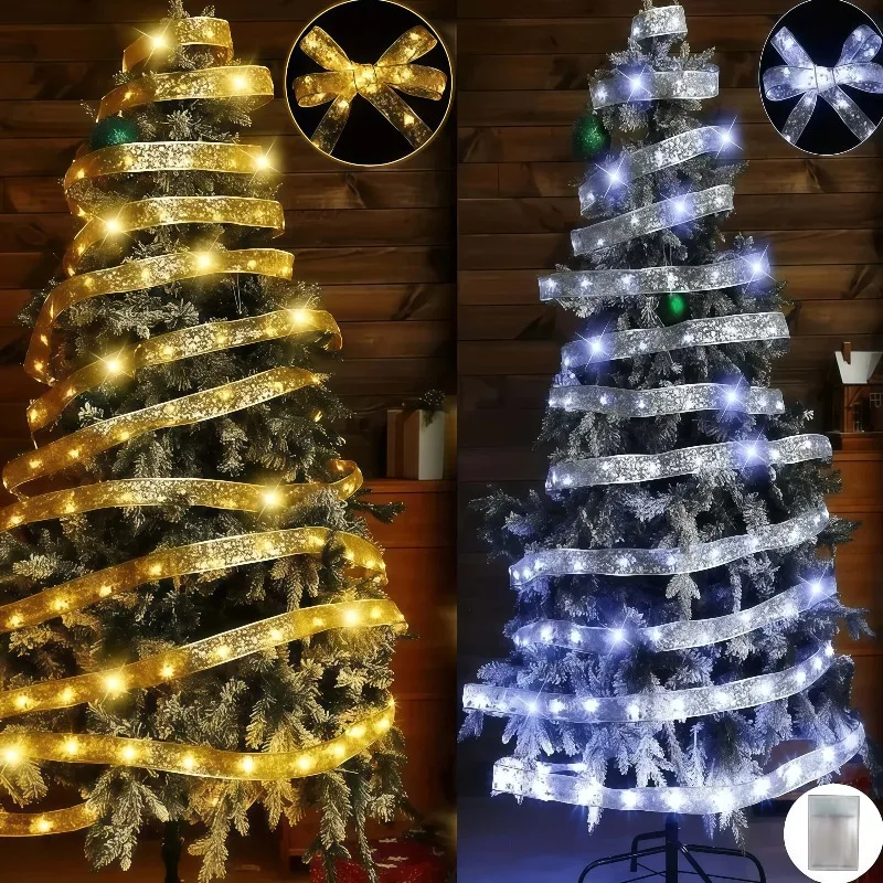 Christmas Decoration Lights,Ribbon Fairy LED String Lights,Battery Powered (Batteries Not Included),DIY Christmas Tree Ornaments