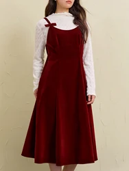 DUSHU Christmas Style Suspender Red Green Black Winter Dress for Women 2024 New Design All-match Chic Long Dress 24DS84338