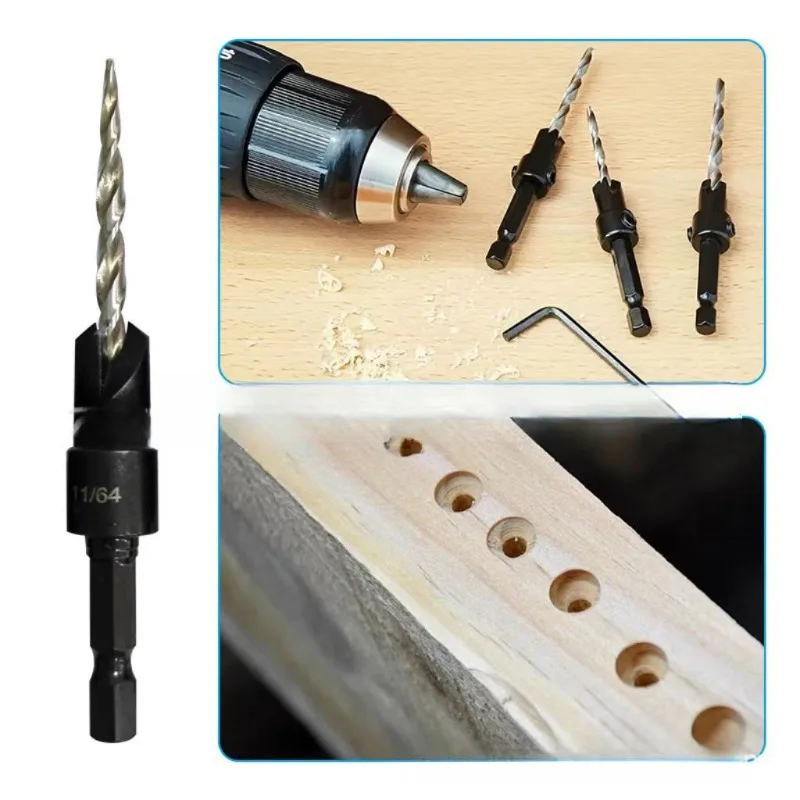 HSS Adjustable Countersink Bit, 3-Tip Wood Drill with Depth Control, Carpentry Hole Opening Tool