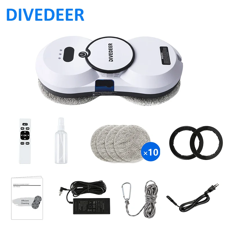 DIVEDEER Smart Water Spray Raamreinigingsrobot Elektrische raamreiniger met hoge zuigkracht Dubbelzijdige glazen stofzuiger