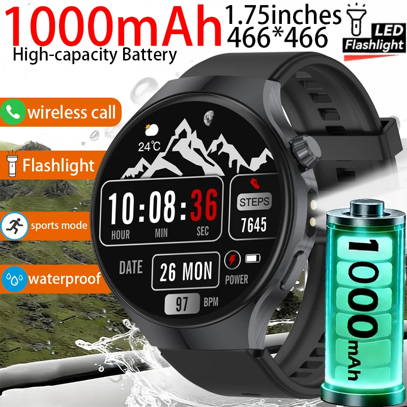 2026 new high-capacity sports smartwatch, 1000mAh large battery, 1.75-inch/466 * 466 high-definition resolution, can answer/make