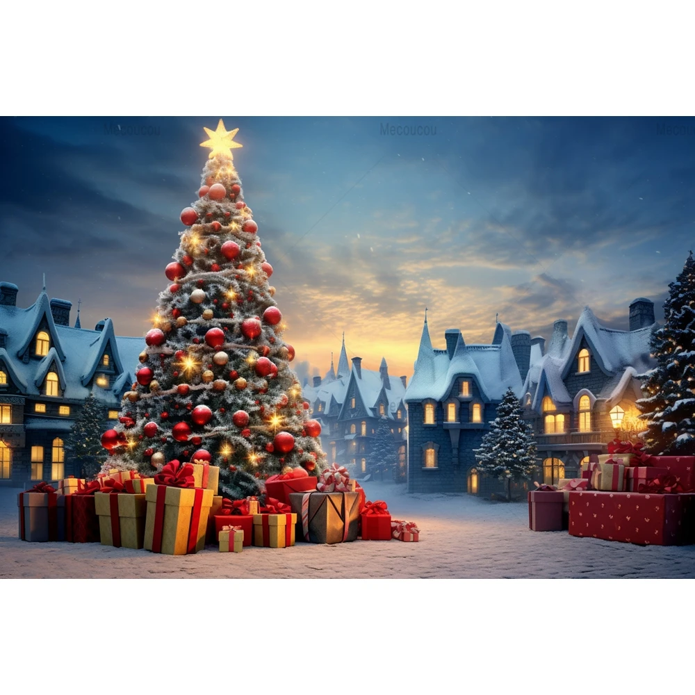 Christmas Tree Gift Photocall Backdrop Winter Window Fireplace Family Photography Backgrounds Decoration For Photo Studio