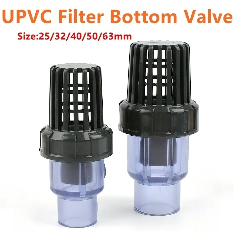 1PC I.D 25-63mm Transparent Blue UPVC Check Valve Filter Bottom Aquarium Garden Home Control Watering Tube Fittings Connector