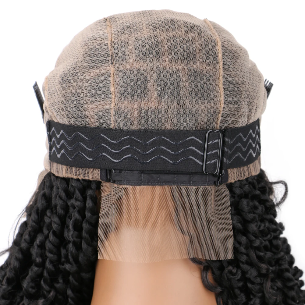 360 °   女性用フルレースノットレスブレイドウィッグ、ベビーヘア付きボックスブレイドウィッグ、ブラックフルレースフロントプレミアム合成ブレイドウィッグ