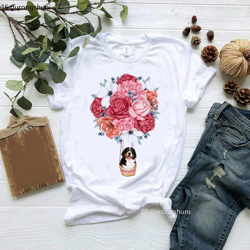 2024 women's tshirt Bernese Mountain Dog : Bernese Mt. With Skiing: Valentines day gifts summer fashion Tee shirt femme 90s tops