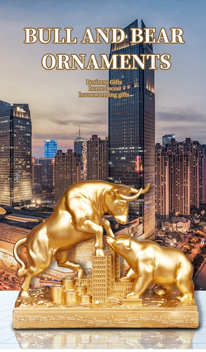 Prosperity Golden Bull Figure-piece, Bull And Bear Battle, TV Cabinet Office Decoration Opening And Housewarming Gift