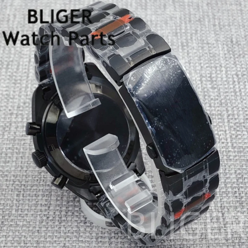 BLIGER 40 مللي متر أسود PVD VK63 ساعة حافظة أسود أزرق أحمر أخضر فضي إدراج مرآة أكريليك صالح VK63 حركة الجمعية إصلاح أجزاء