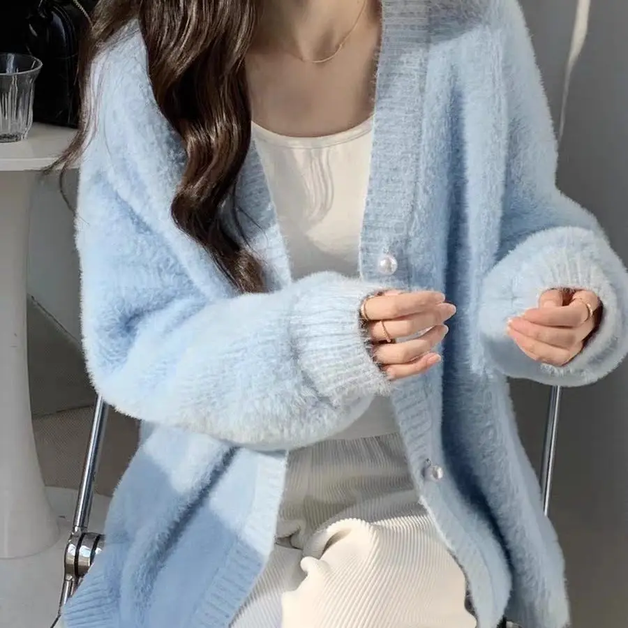 Süße Weiche Koreanische Sle frauen Pullover Strickjacke Lose Gestrickte Top Mantel Nerz Herbst Winter Neue Ankunft Faion Damen Kleidung