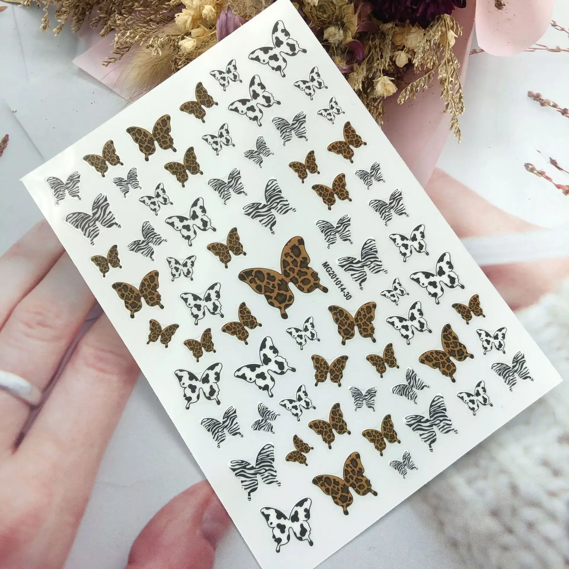 Leopardo Butterfly Design adesivi per Nail Art 3D adesivi adesivi leopardati Slider decalcomanie punta manicure decorazione artistica accessorio