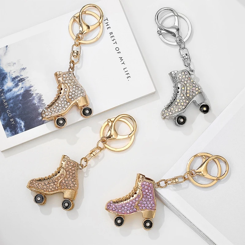 Key Ring Backpack Woman Rhinestone Roller Skates Pendant Keychain Ornaments