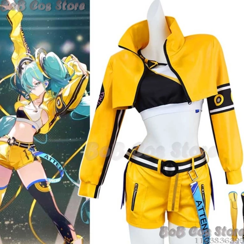 Dive Mikku Mikuo17th Anniversary Yellow Uniform Cosplay Costume Project Sekai Halloween Party Girl Top Shorts Coat Comic-con Set