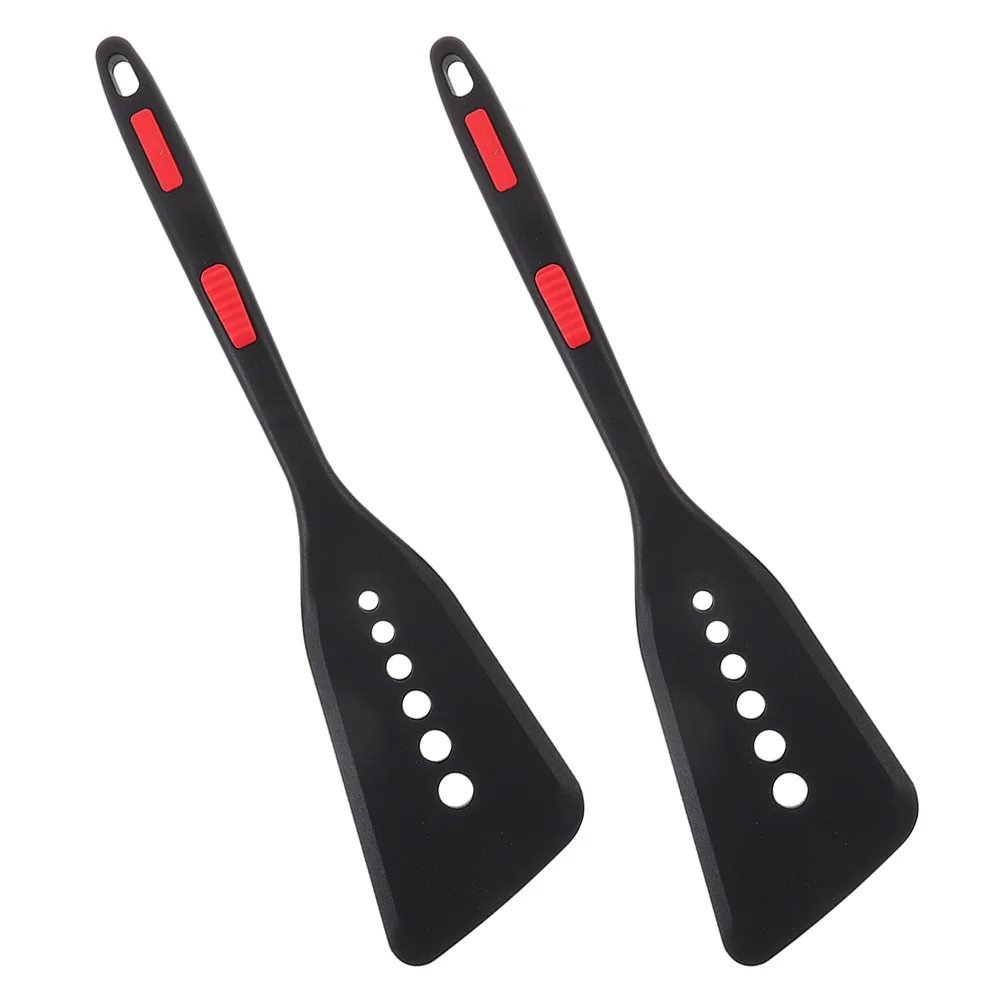 

2 Pcs Black Red Silicone Spatula Reusable Non Stick Kitchen Wok Accessory Safe Material Practical Long Lasting Flat Dining Set