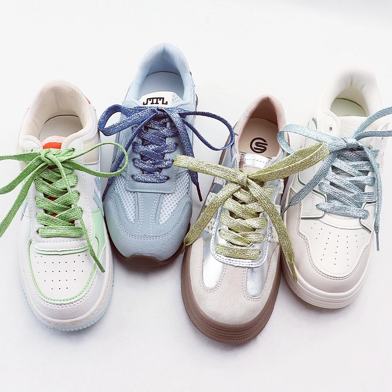 

1 Pair Glitter Colorful Flat Shoelaces 1CM Width Durable Laces for Athletic Running Sneakers Shoes And Boots All-Season Wear