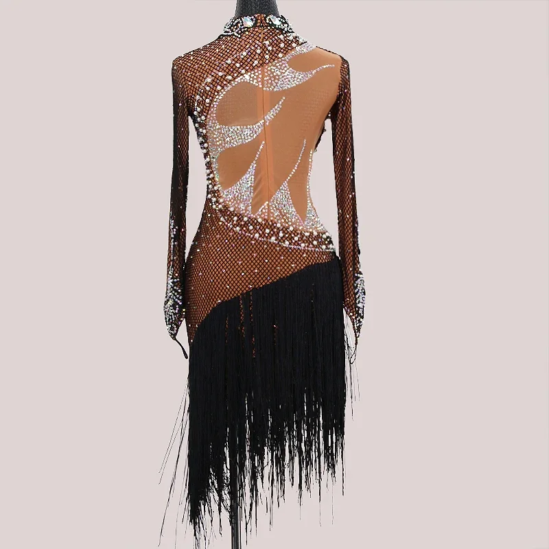 Customized  High-end Tassel Latin Dance Dress Ballroom Dancewear Salsa Dancing Costume For Competition Dance Clothing