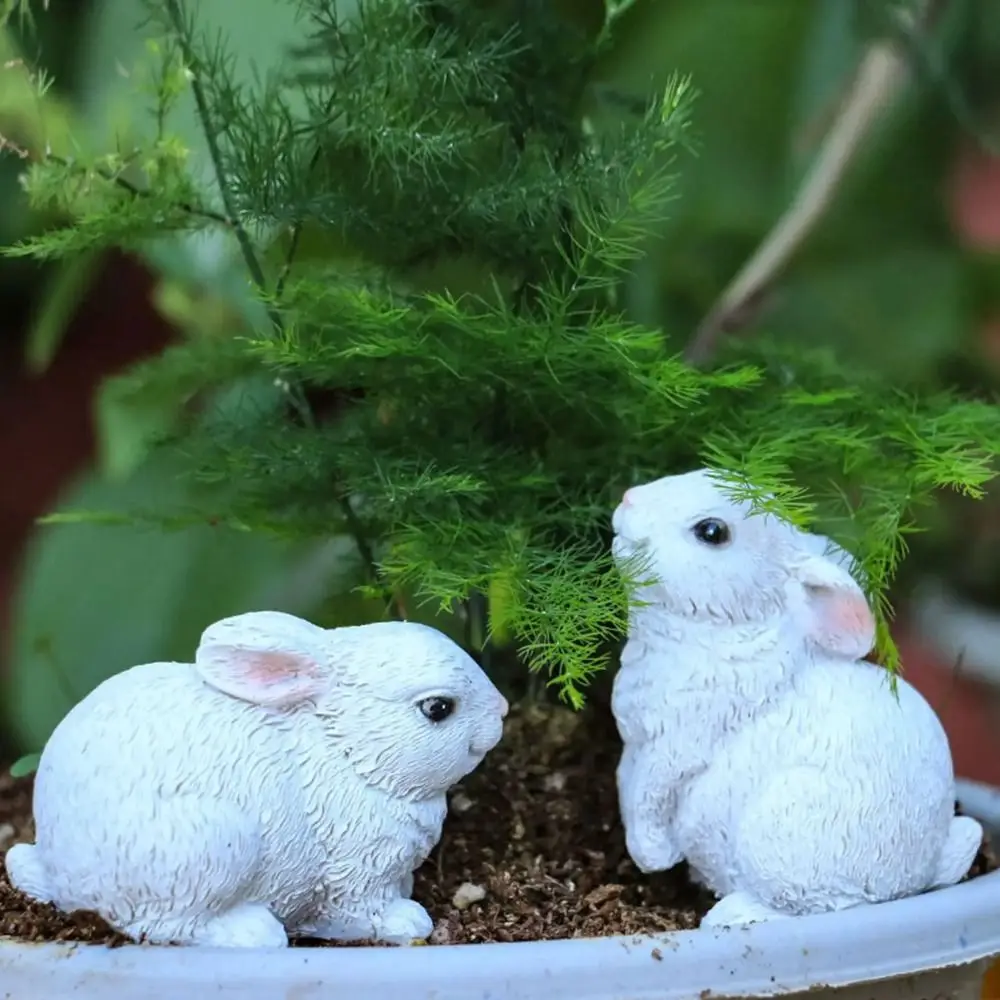 

3pcs Microlandscape Resin Bunny Figurines Lovely Cute Animal Sculptures Creative Exquisite Miniature Rabbit Statue Car