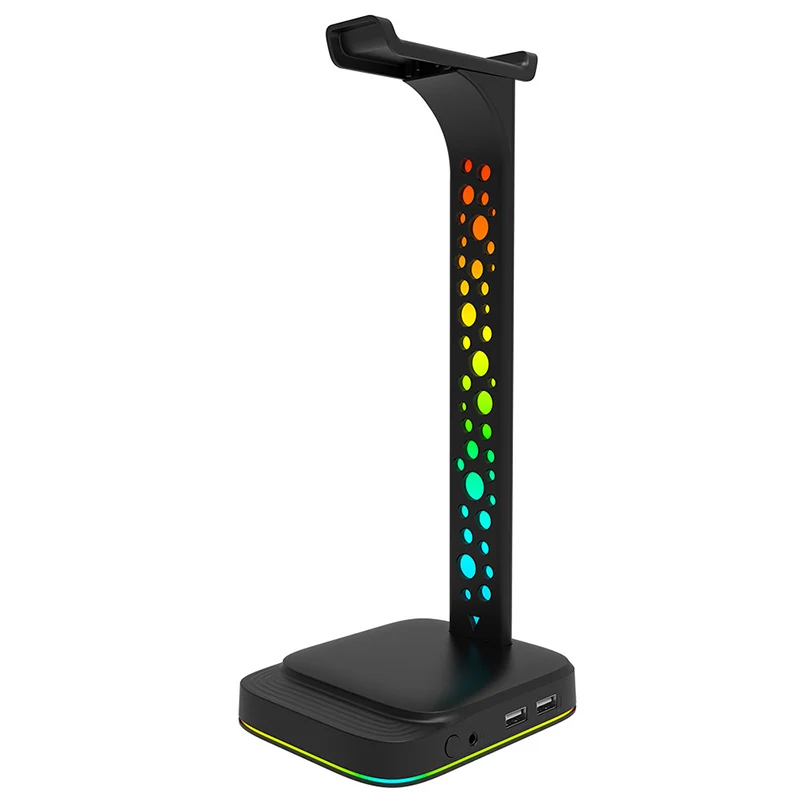 

1PC RGB Headset Stand with Type C 2 USB Ports 3.5mm Audio for All Headsets Gamers Gaming PC Desktop Headphone Accessories Holder