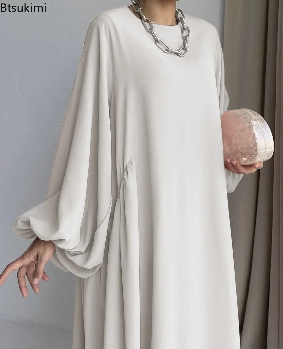 New Women Muslim Dresses Fashion Simple Solid Abaya Ramadan Caftan Elegant Female Casual Plain Maxi Dress Modest Dress for Women