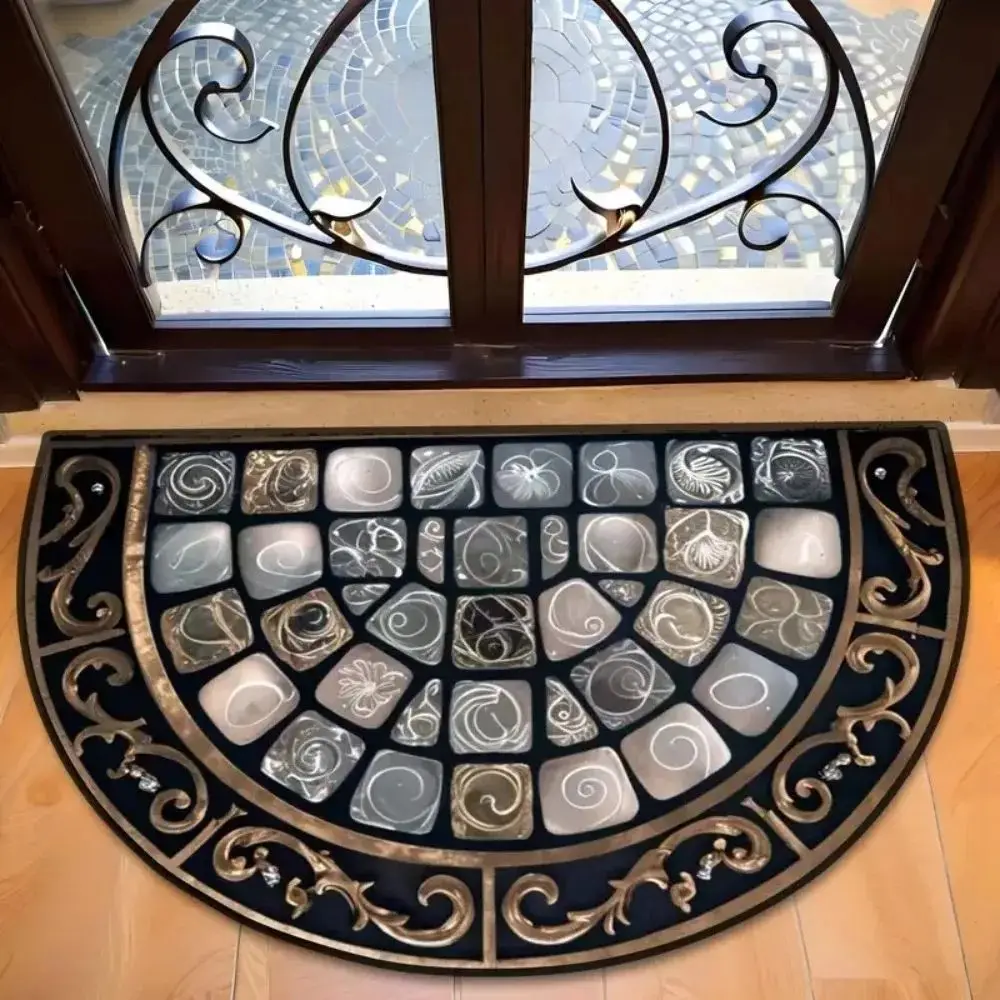 VIKAMA Half Round Floral Doormat Non-Slip Absorbent Washable Indoor Outdoor Welcome Rug