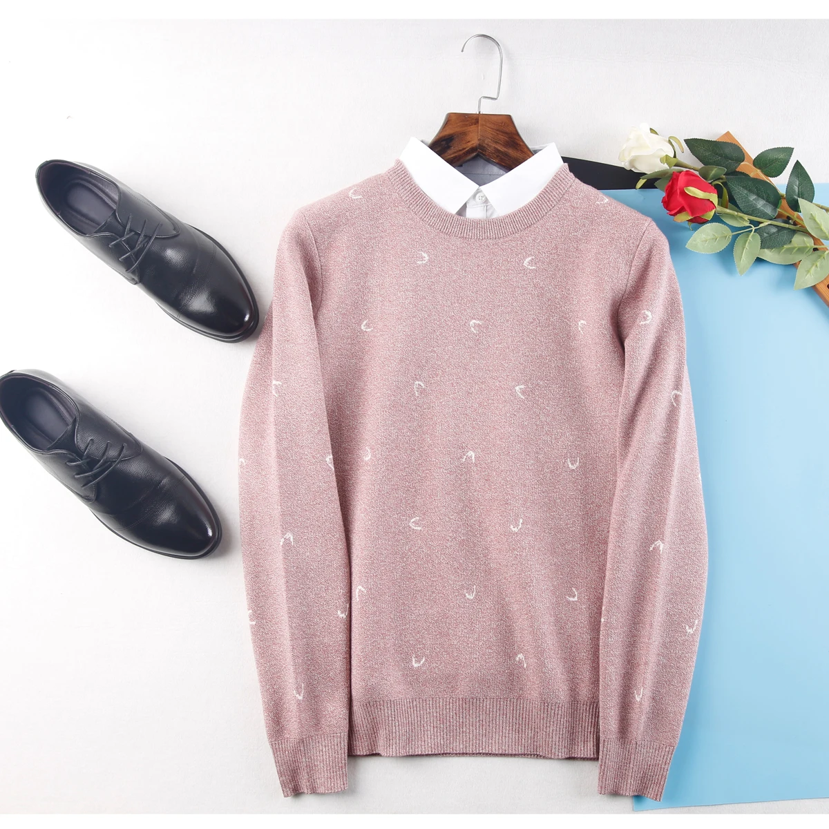 

Мужской вязаный свитер с воротником-стойкой, повседневный, деловой, с длинным рукавом, розовый, осенне-зимний, модный, для активного образа жизни