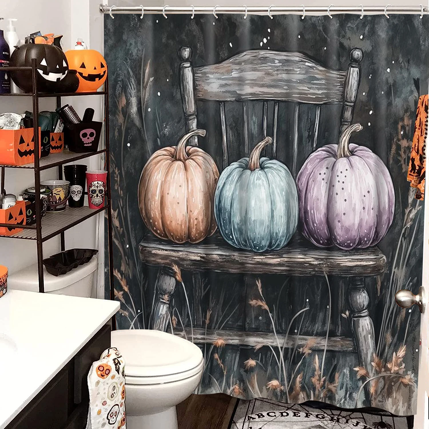 

Thanksgiving fall pumkin harvest Pattern Bathroom Shower Curtain With 12 Hooks Home bathroom decor and accessories