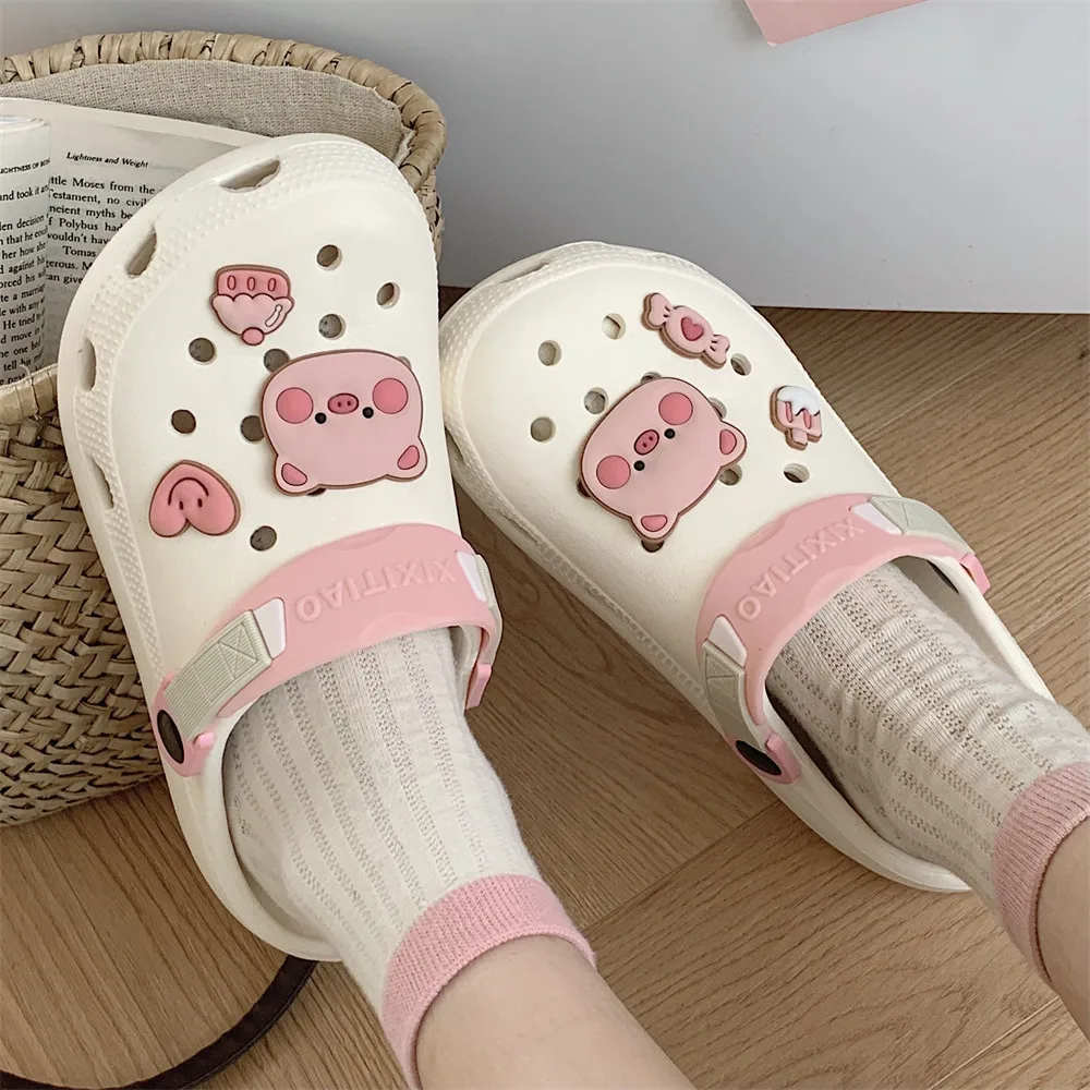 Cute Piggy Decor Vented Clogs Slides Platfrom Outdoor Beach Sandals Summer Girls Slippers Women Shoes