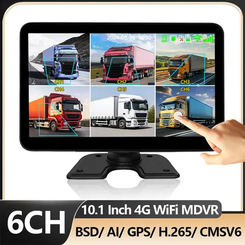 6 Channel 4G WiFi GPS MDVR 10.1 Inch Touch Screen Vehicle DVR 2T SSD Loop Recording CMSV6 BSD For Truck/Trailer/RV/Bus