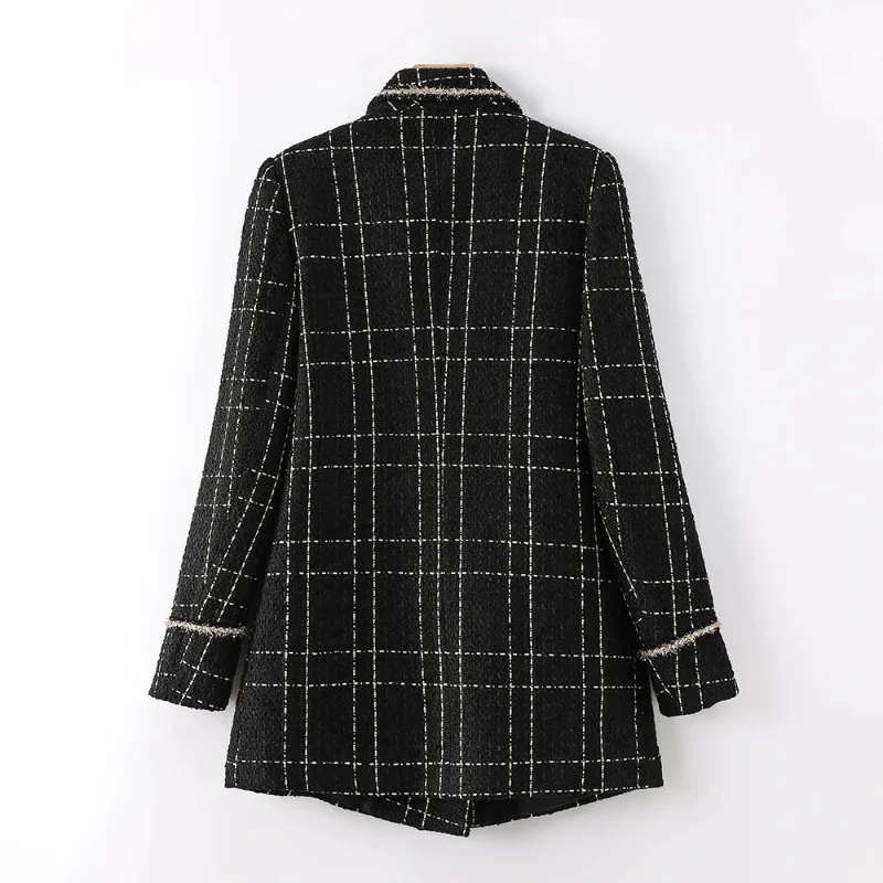 New Arrival Casual Loose Jacket Women White Black Plaid Blazer Spring Autumn Fashion Female S-3XL Tops Coat With Real Pockets