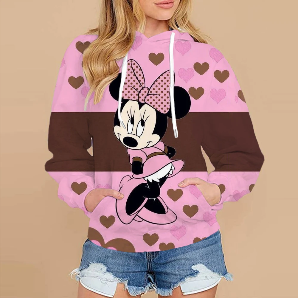 Autumn Mickey Mouse Print Hoodies Women Streetwear Polyester Long Sleeve Female Sweatshirt Loose Ladies Clothes