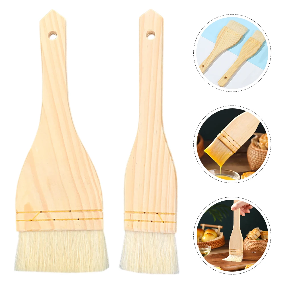 

2pcs Wool Bristle Basting Bbq Grill Brush Kitchen Cooking Tool Ergonomic Handle Barbecue Accessories Grilling Baking