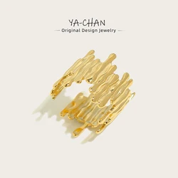 YACHAN New In 18K Gold Plated Stainless Steel Irregular Wide Rings for Women Vintage Personalized Aesthetic Waterproof Jewelry