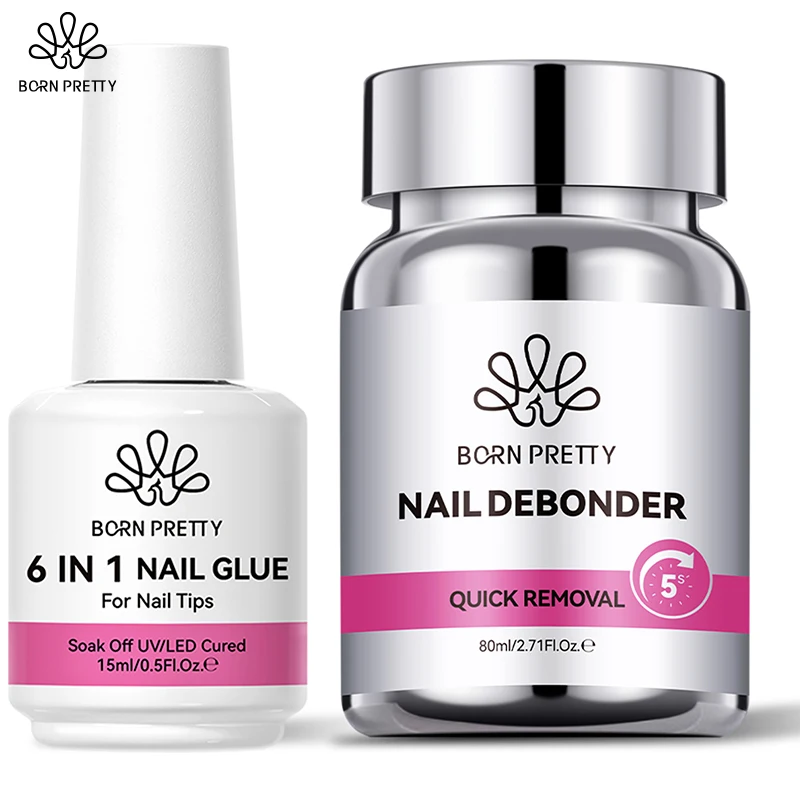 

BORN PRETTY 2 шт./компл. 15 мл 6-в-1 клей для наращивания ногтей 80 мл клей для удаления ногтей для накладных кончиков ногтей 5S Quick Debond