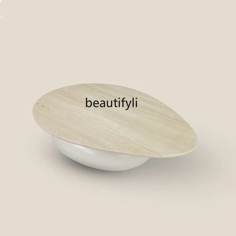 

New natural travertine coffee table light luxury creative villa living room solid wood tea table