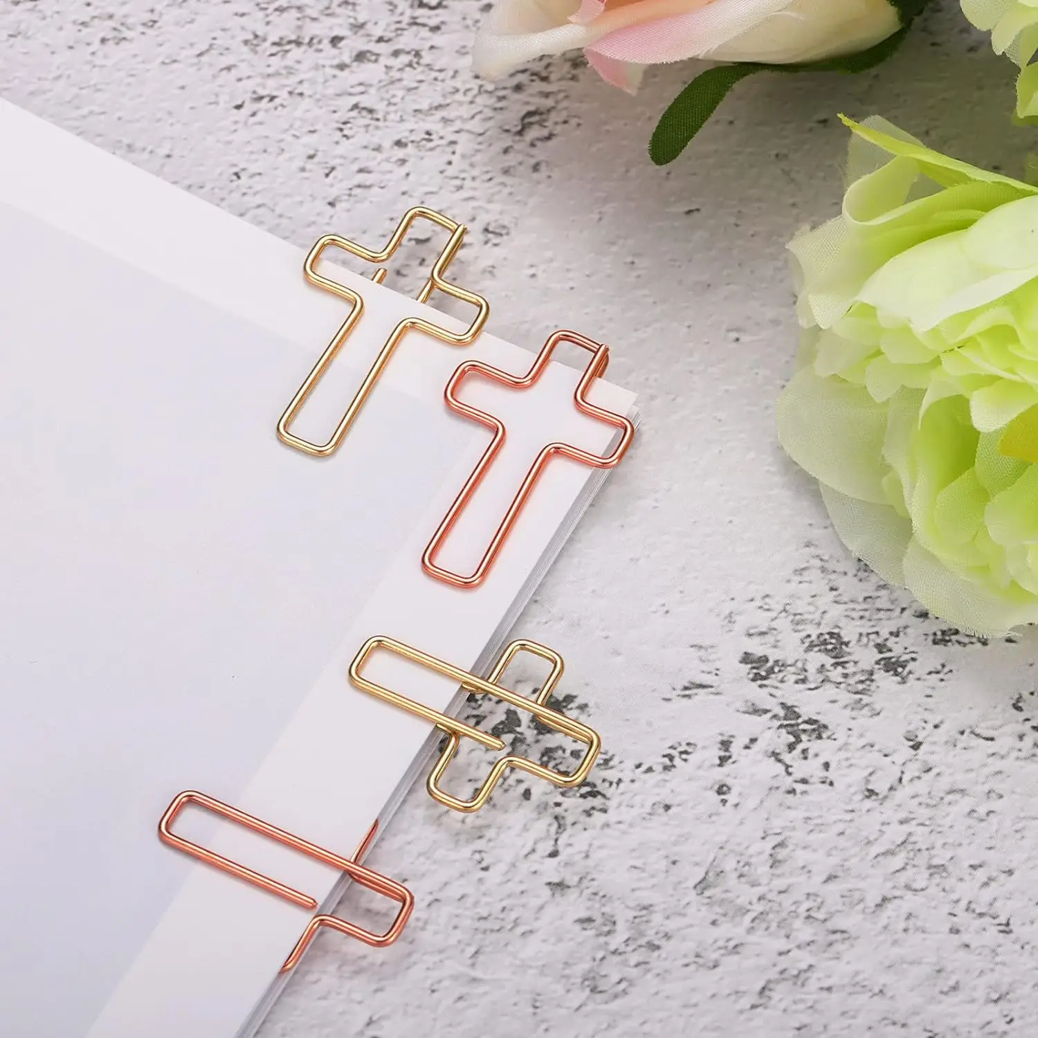 100 Pieces Cross Paper Clips Gold and Rose Gold Color sliver brown Paper Clips Journaling Paper Clips Bible Study