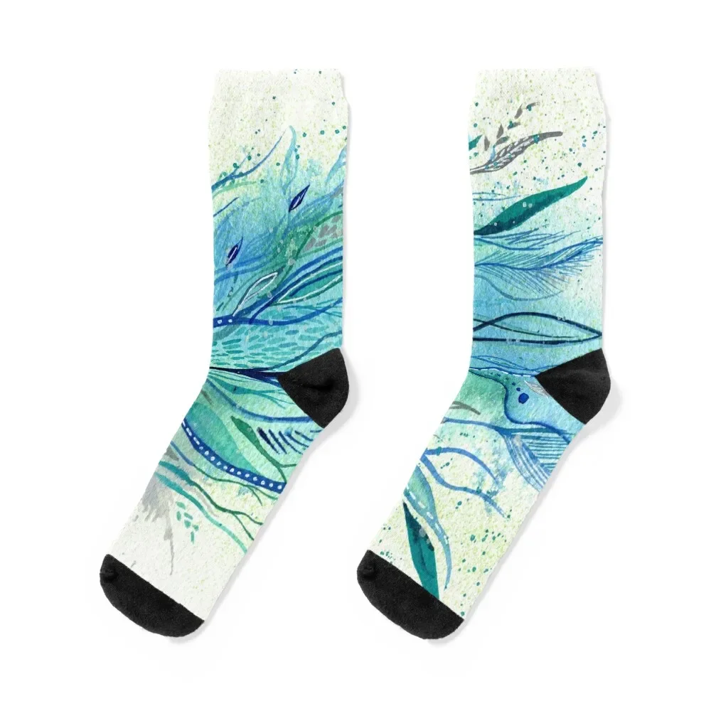 

Windrunner - Intuitive watercolour art in blue and green Socks cute Lots funny gifts Men Socks Women's