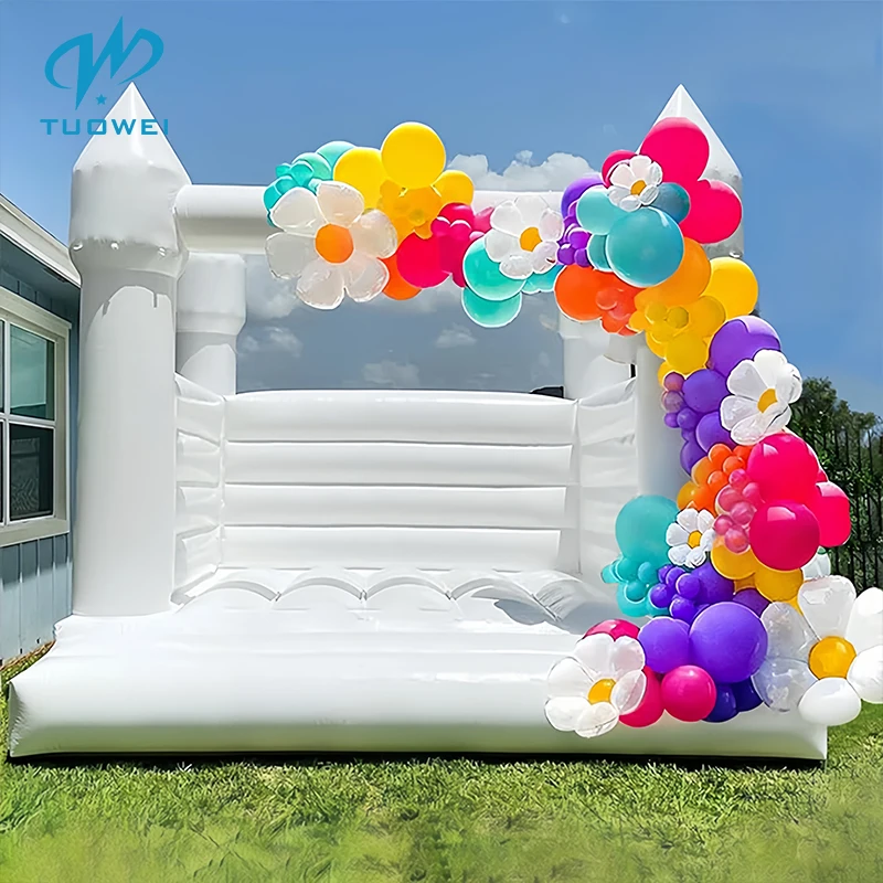 PVC Wit Springkasteel Groot Opblaasbaar Springkasteel Voor Kinderen Buiten Verjaardagsfeestje Decor Bruiloft Carnaval Springkasteel