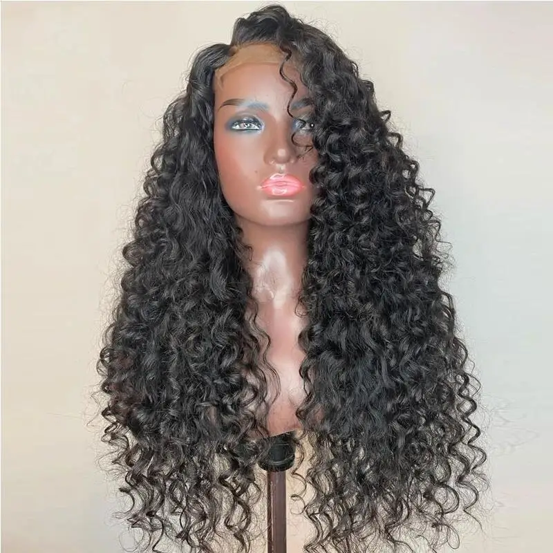 

Natural Soft Glueless 26Inch Black Long Kinky Curly 180Density Lace Front Wig For Women BabyHair Heat Resistant Preplucked Daily