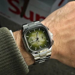 Retro Men's Square Watch Japan VK64 Quartz Movement Strong Luminous Calendar Waterproof Stainless Steel Chronograph Wristwatch