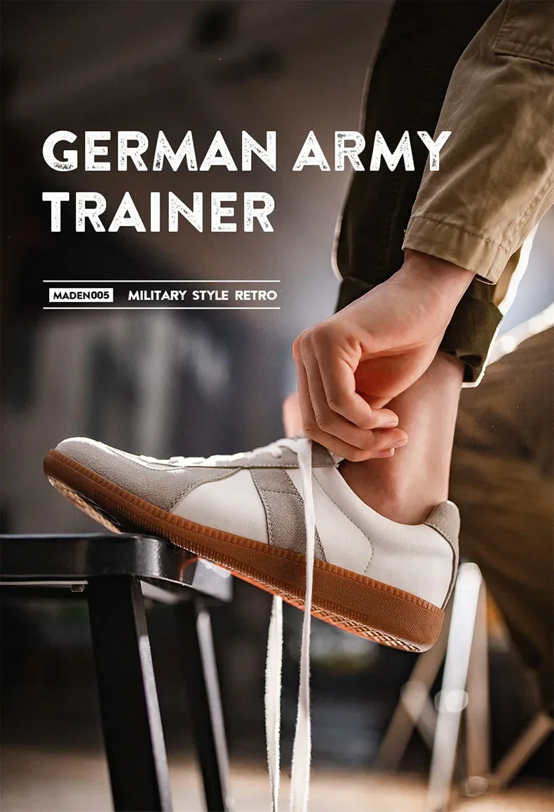 Maden Vintage Patchwork German Trainer Sneakers Unisex Summer Sports Casual Shoes Split Leather Lace-up Outdoor Flat Shoes