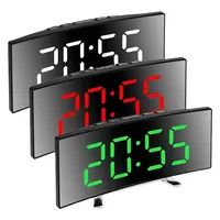 Creative Curved Electronic Clock LED Large Screen Mirror Alarm Clock Students Silent Multifunctional Desktop Clock Ornament