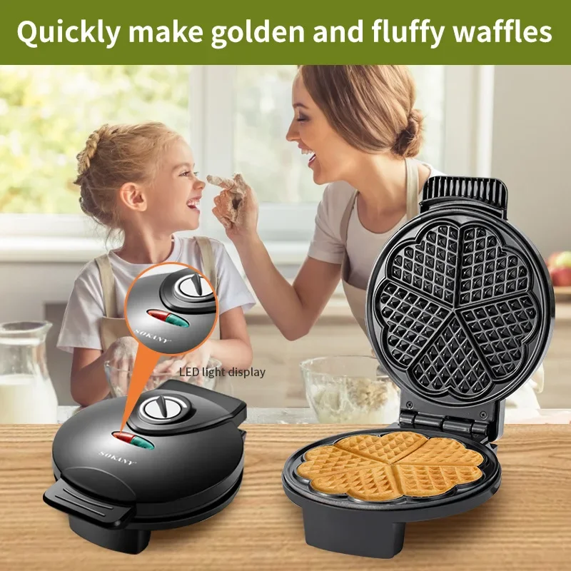 Houselin Waffle Maker, Non-Stick Cooking Plates, 5 Waffles at Once, Compact and Easy to Clean Mini Heart Waffle Maker