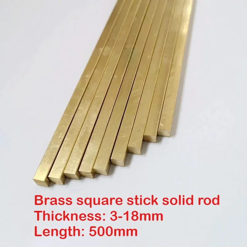 3/4/5/6/7/8/9/10/11/12/13/14/15/16/18mm Brass Cube Block Brass Square Stick Solid Rod Small Quartet Brassiness Bar Length 500mm