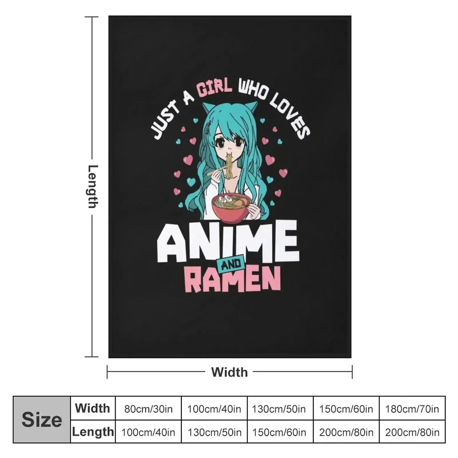 Just A Girl Who Loves Anime And Ramen Noodles Japanese Manga Lover Kawaii Cat Ears Girls Gift Throw Blanket Custom Blankets