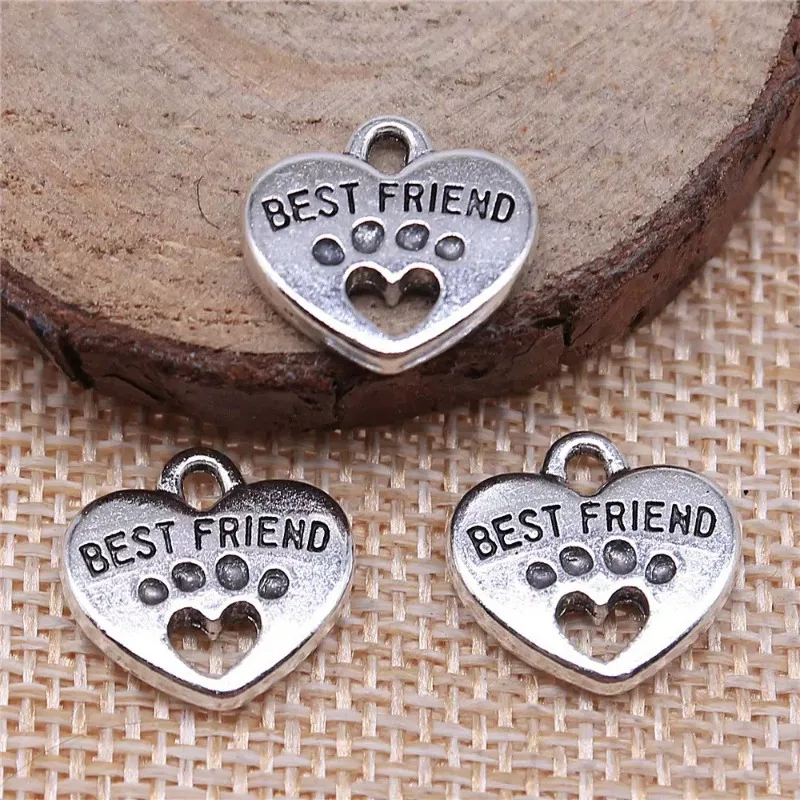 100 Stück antiksilberfarbene BEST FRIEND HEART Charms-Anhänger 15 x 14 mm für Halsketten, Armbänder, Ohrringe – Detail 5