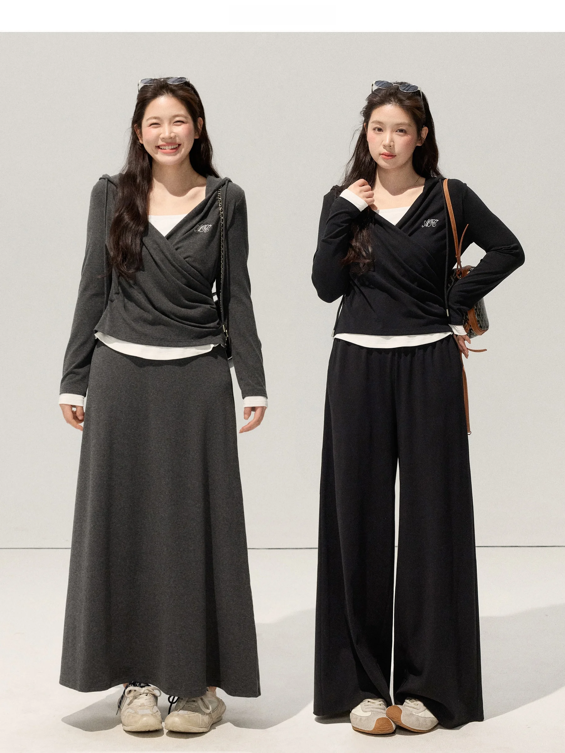

Jiulu Studio Loose Micro Plump MM Fake Two-Piece Hooded Top Half-Skirt Long Pants plus Size Set Casual High Waist Cotton...