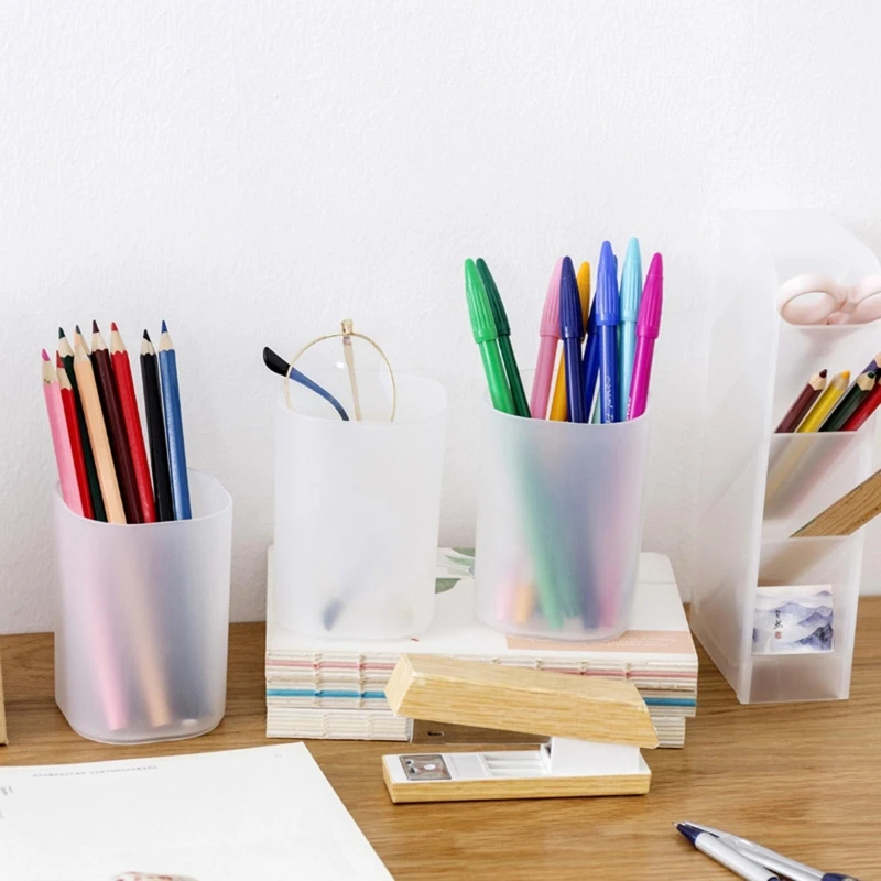 Organizzatore cancelleria per ufficio semplice e trasparente, per studenti, da tavolo, con secchiello per penne,