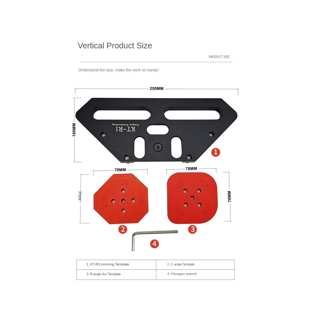 Kt-R1 Woodworking Arc Positioning Template Woodworking Rounded Corner R Corner Positioning Plate