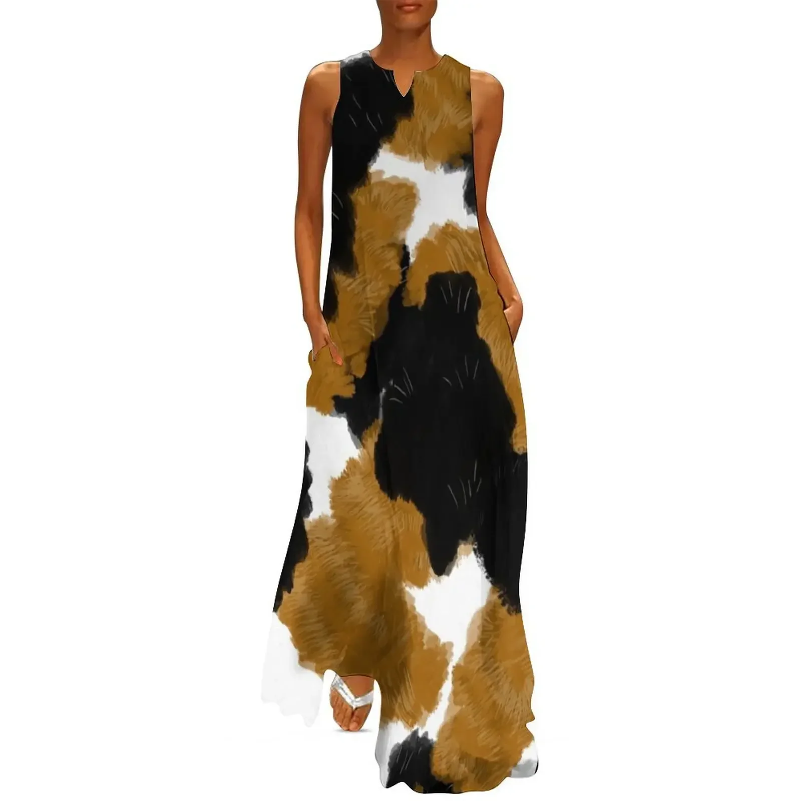 

Calico Cat Fur Print Long Dress prom dresses 2025 women dress Long veiled dresses summer dress korean women