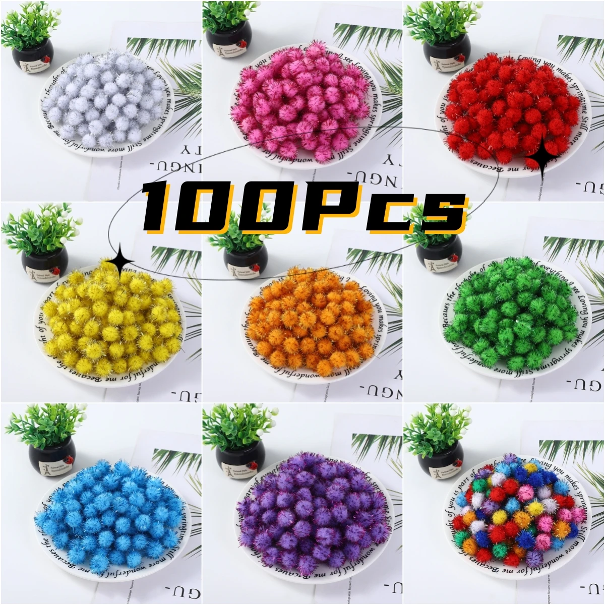 10/15/20/25/30mm palla con pompon glitter Colore misto grandi pompon artigianali per artigianato creativo, albero di Natale, fai da te, 100 pezzi all'ingrosso