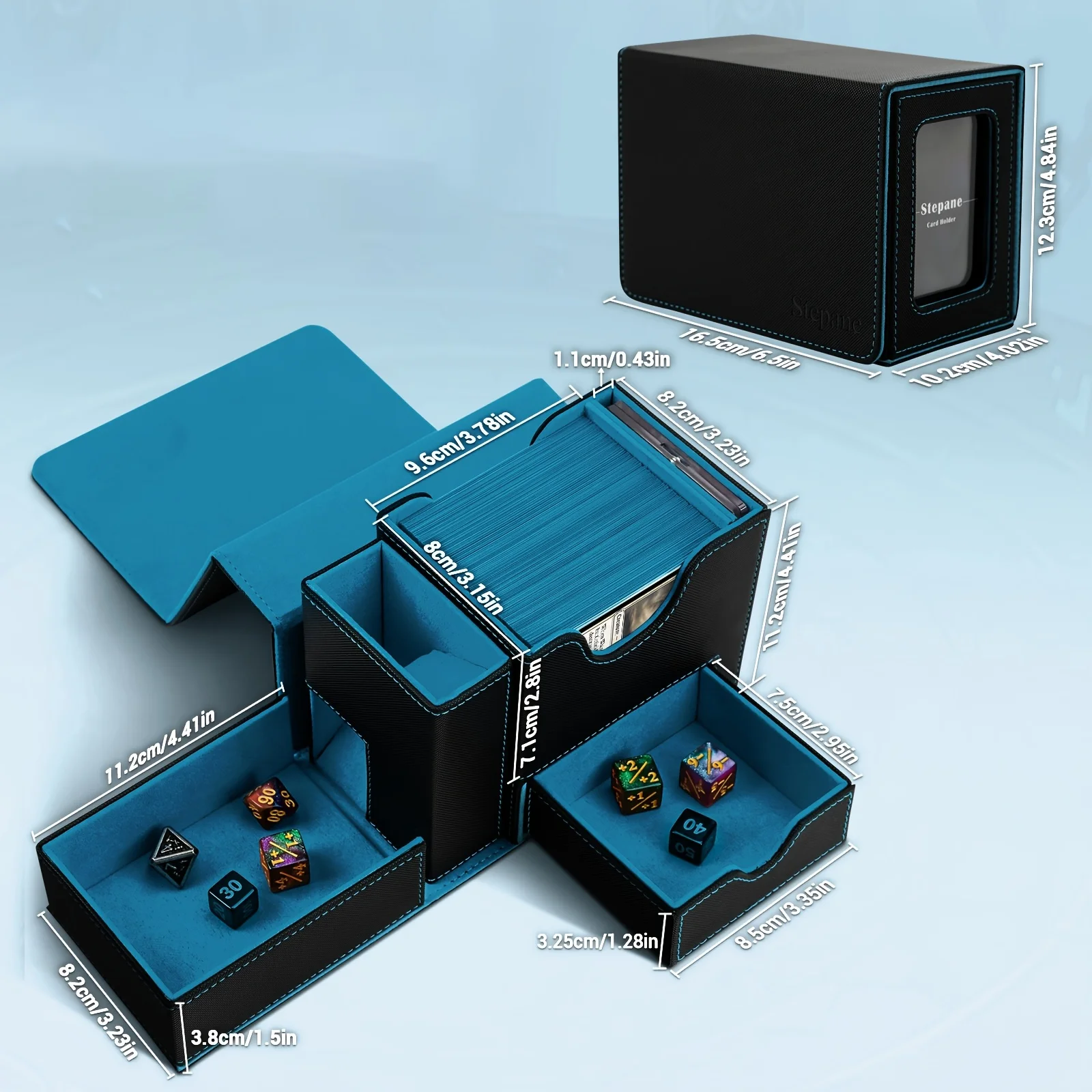 

PU Leather Trading Card Box with Display Window - Dice Tower + 120+ Storage Case for Commander/Yu-Gi-Oh! (Card Organizer)