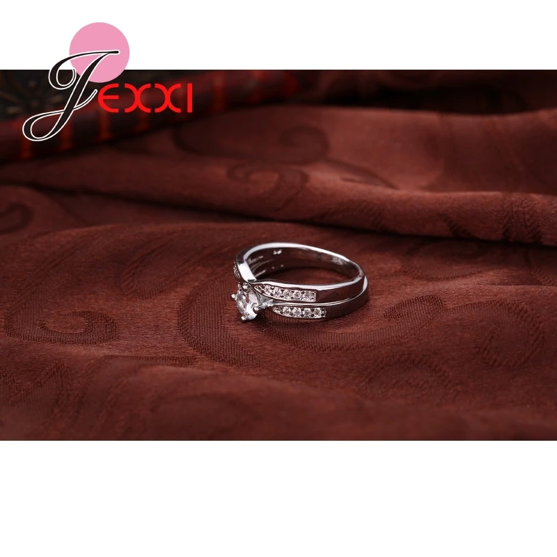 Round White CZ   Simple Elegant 925 Sterling Silver Engagement Rings Set For Women Wedding Ring Bague Jewelry